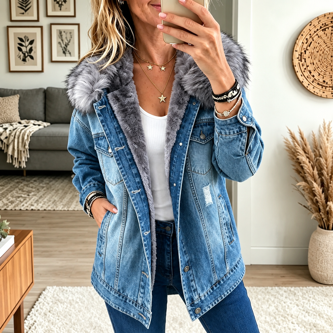 Milene - Denim Jacket With Fur Collar
