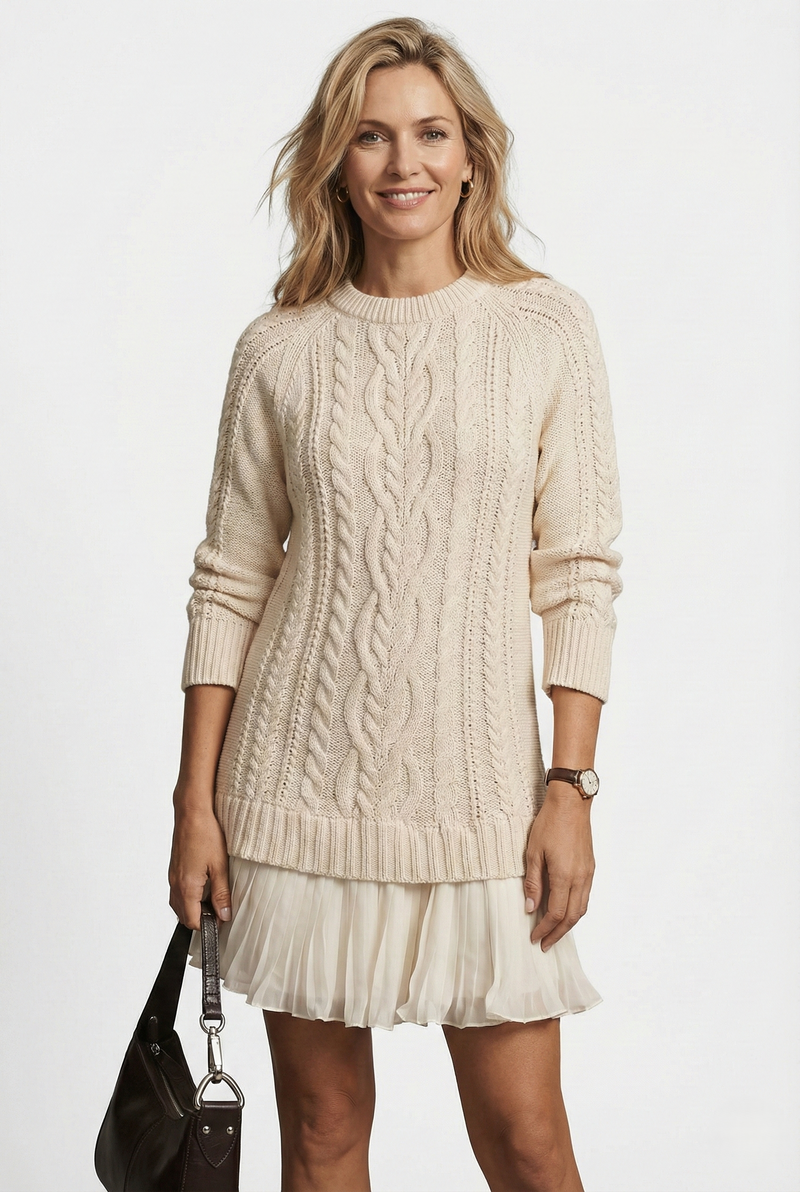 Dilin - Knitted Sweater Dress With Cable Pattern