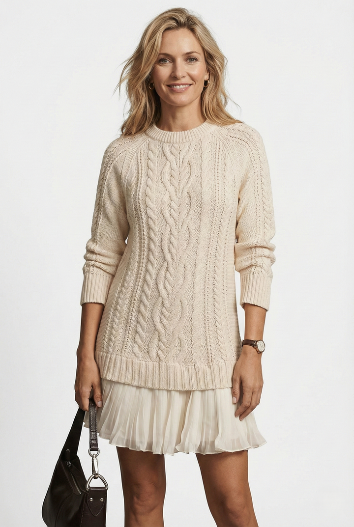 Dilin - Knitted Sweater Dress With Cable Pattern