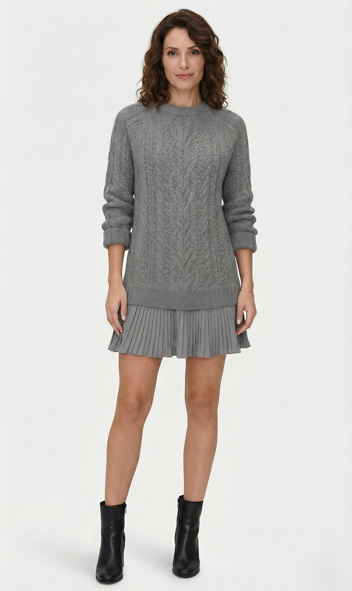 Dilin - Knitted Sweater Dress With Cable Pattern