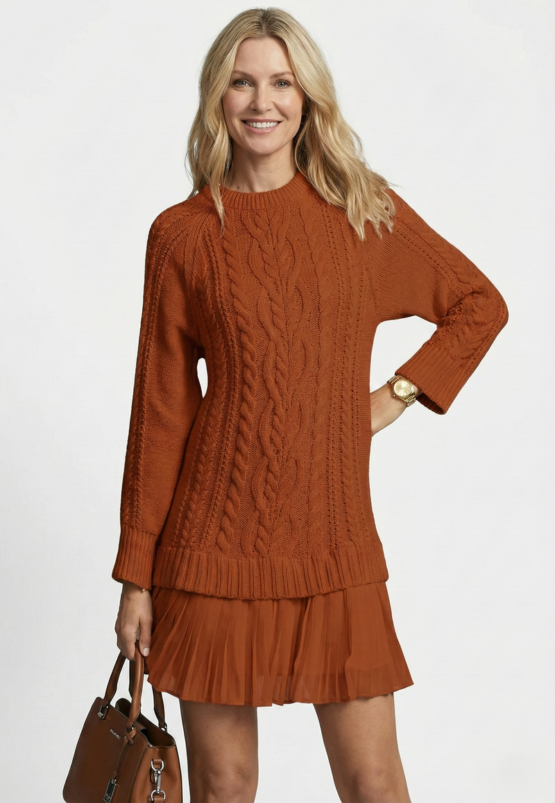 Dilin - Knitted Sweater Dress With Cable Pattern