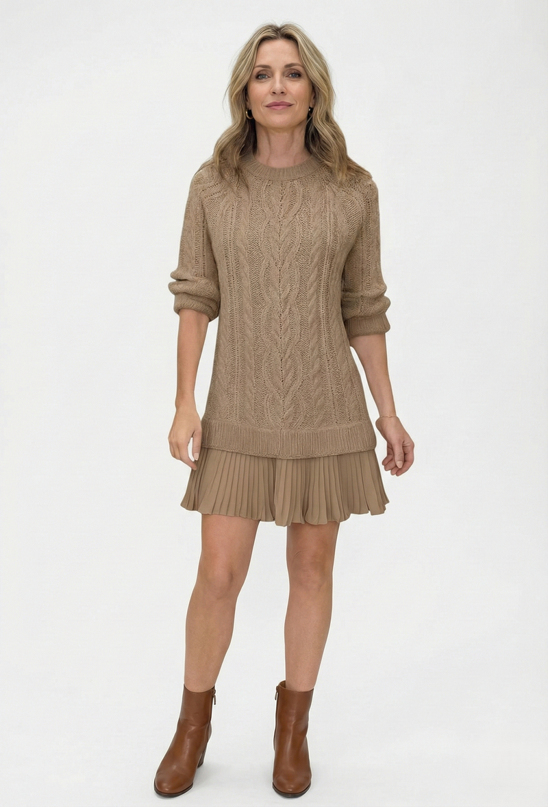 Dilin - Knitted Sweater Dress With Cable Pattern