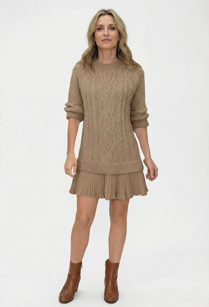 Dilin - Knitted Sweater Dress With Cable Pattern