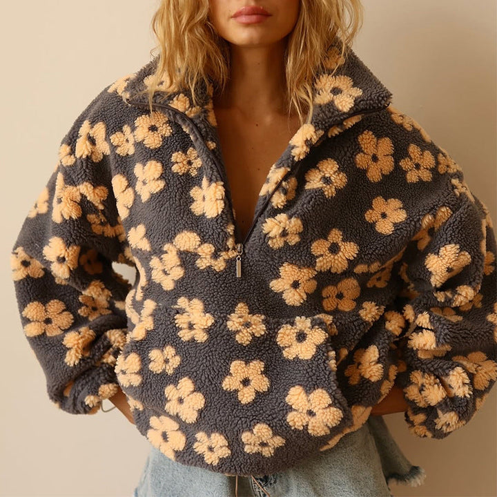 Yzella - Floral Print Fleece Sweater