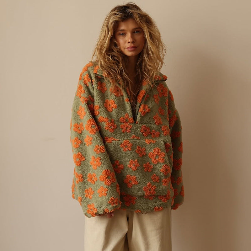 Yzella - Floral Print Fleece Sweater