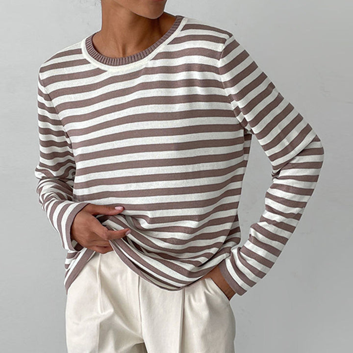 Quintina - Elegant Long Sleeve Sweater With Strape Pattern
