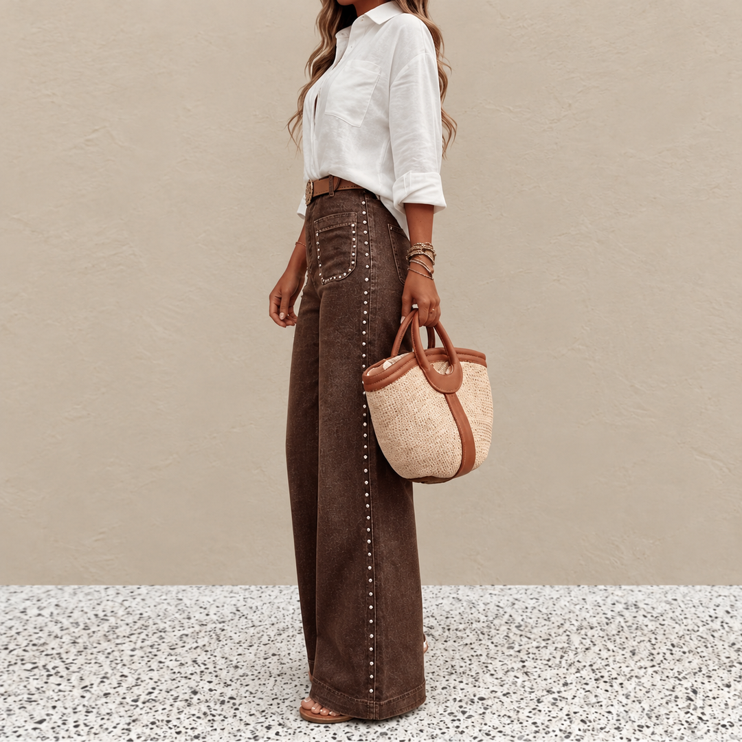 Magryta - Wide Leg Pants with Studs