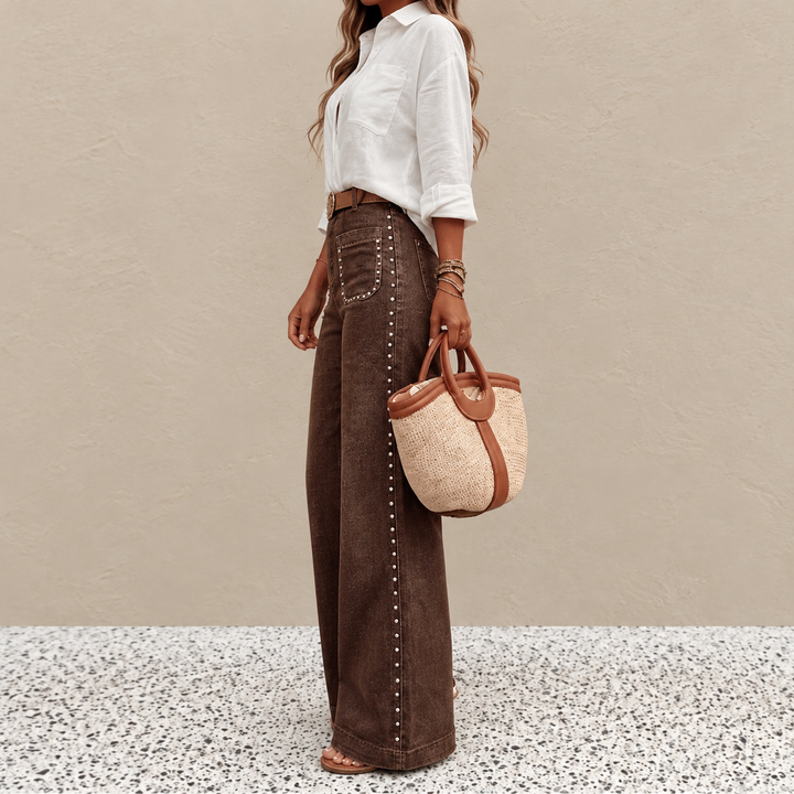 Magryta - Wide Leg Pants with Studs