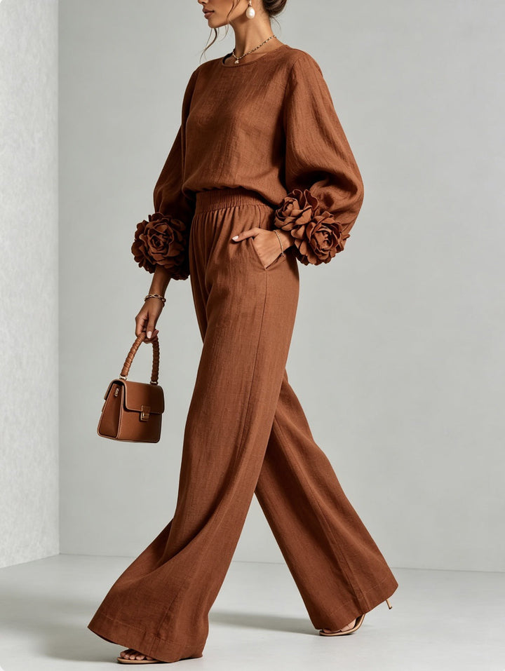 Ayser - Top and Pants Set With Floral Cuffs
