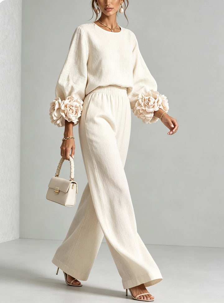 Ayser - Top and Pants Set With Floral Cuffs