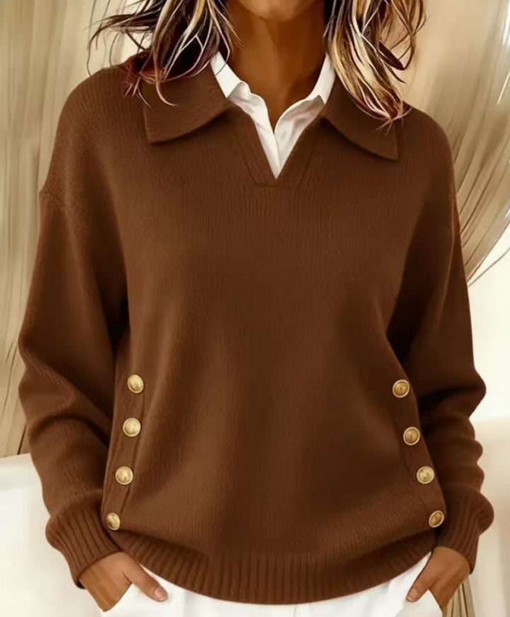 Telina - Long Sleeve V-Neck Knitted Sweater