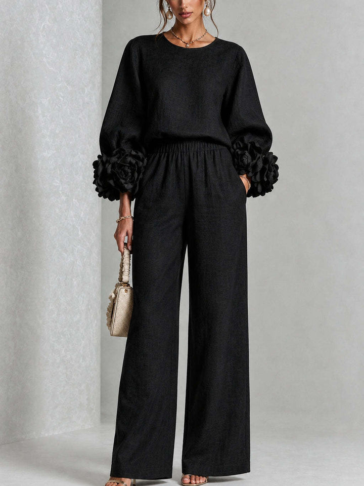 Ayser - Top and Pants Set With Floral Cuffs