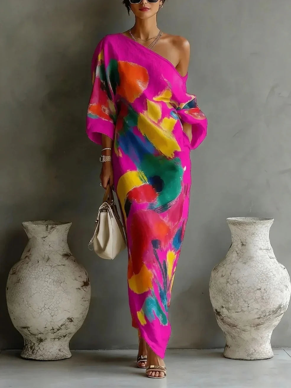 Lorrainen - Artistic One-Shoulder Maxi Dress
