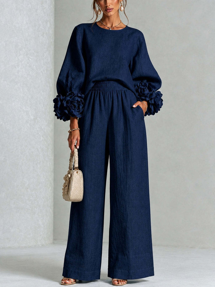 Ayser - Top and Pants Set With Floral Cuffs