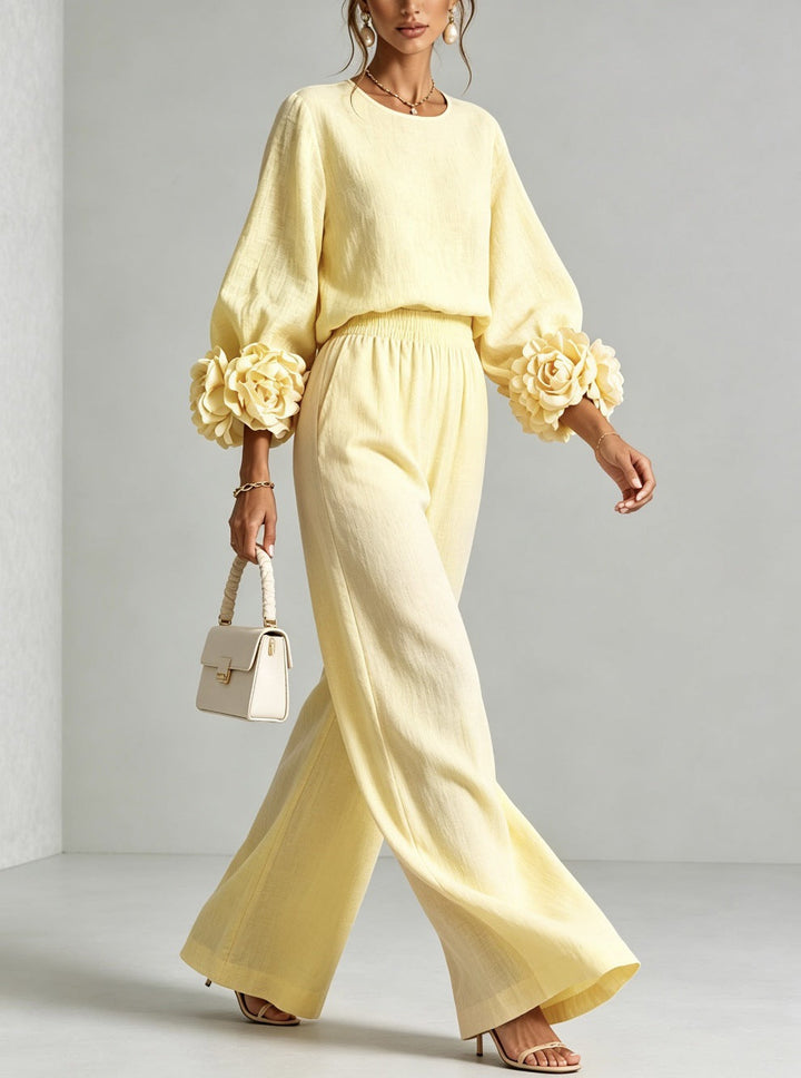Ayser - Top and Pants Set With Floral Cuffs