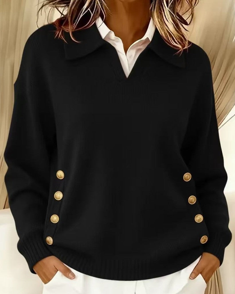 Telina - Long Sleeve V-Neck Knitted Sweater