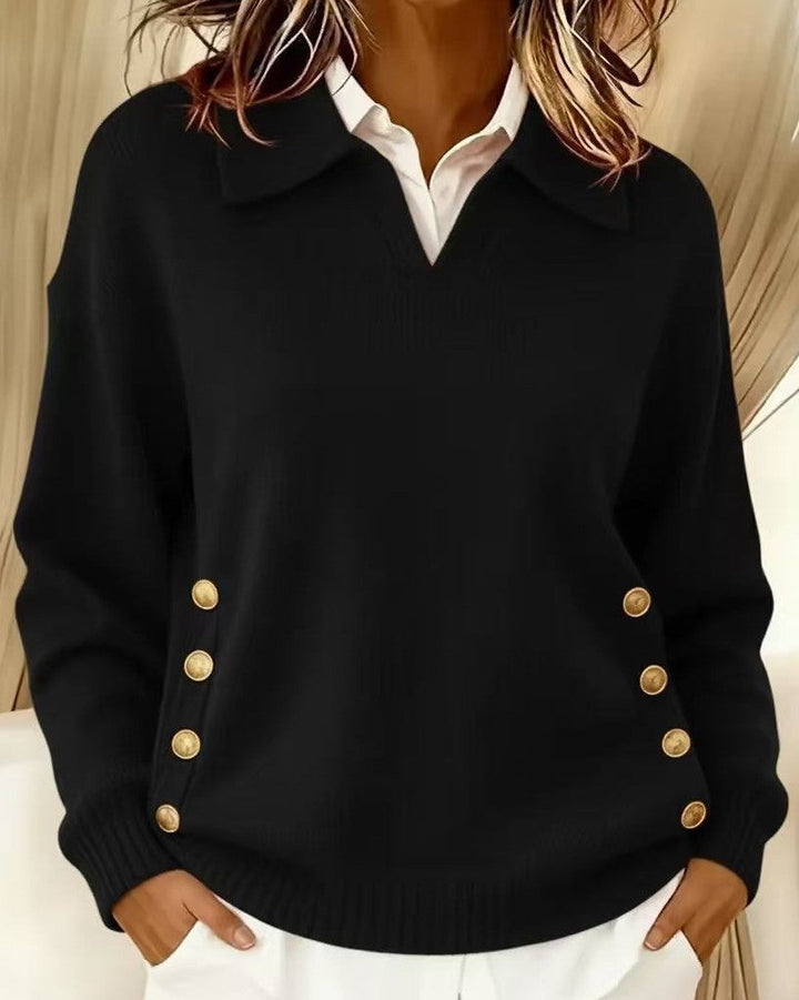 Telina - Long Sleeve V-Neck Knitted Sweater