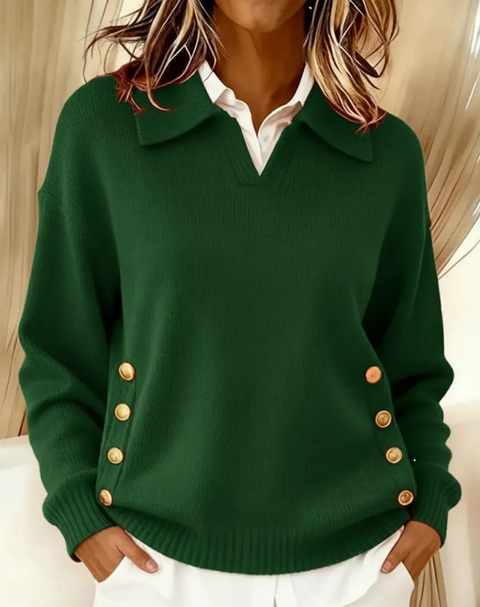 Telina - Long Sleeve V-Neck Knitted Sweater