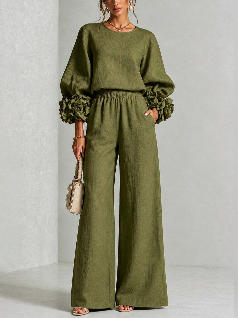 Ayser - Top and Pants Set With Floral Cuffs