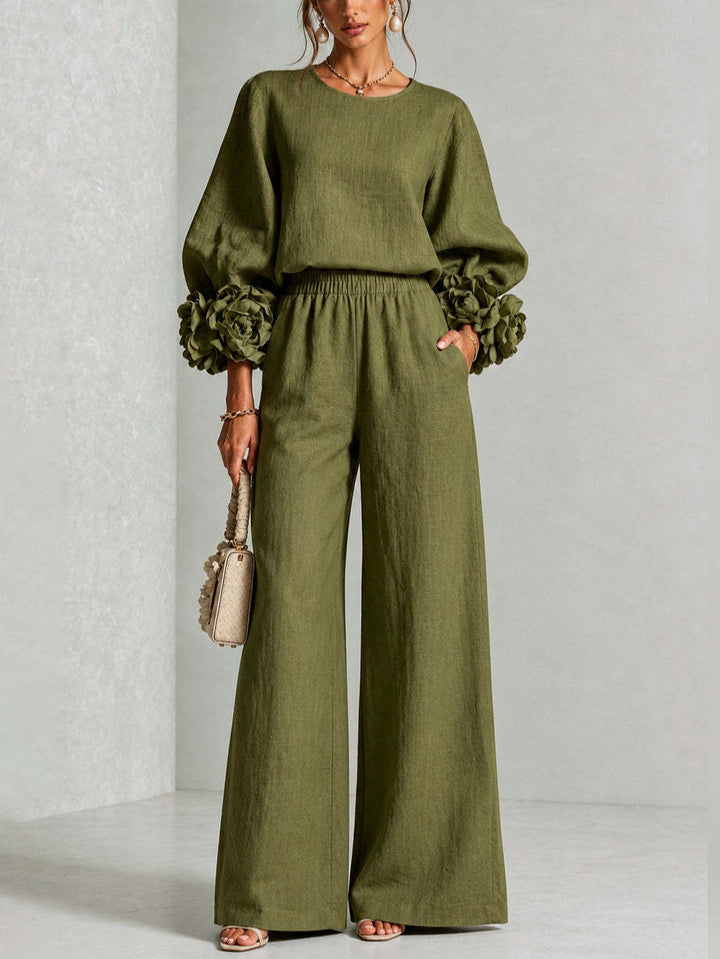 Ayser - Top and Pants Set With Floral Cuffs