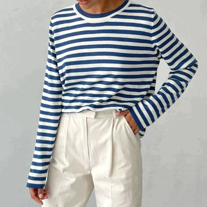 Quintina - Elegant Long Sleeve Sweater With Strape Pattern
