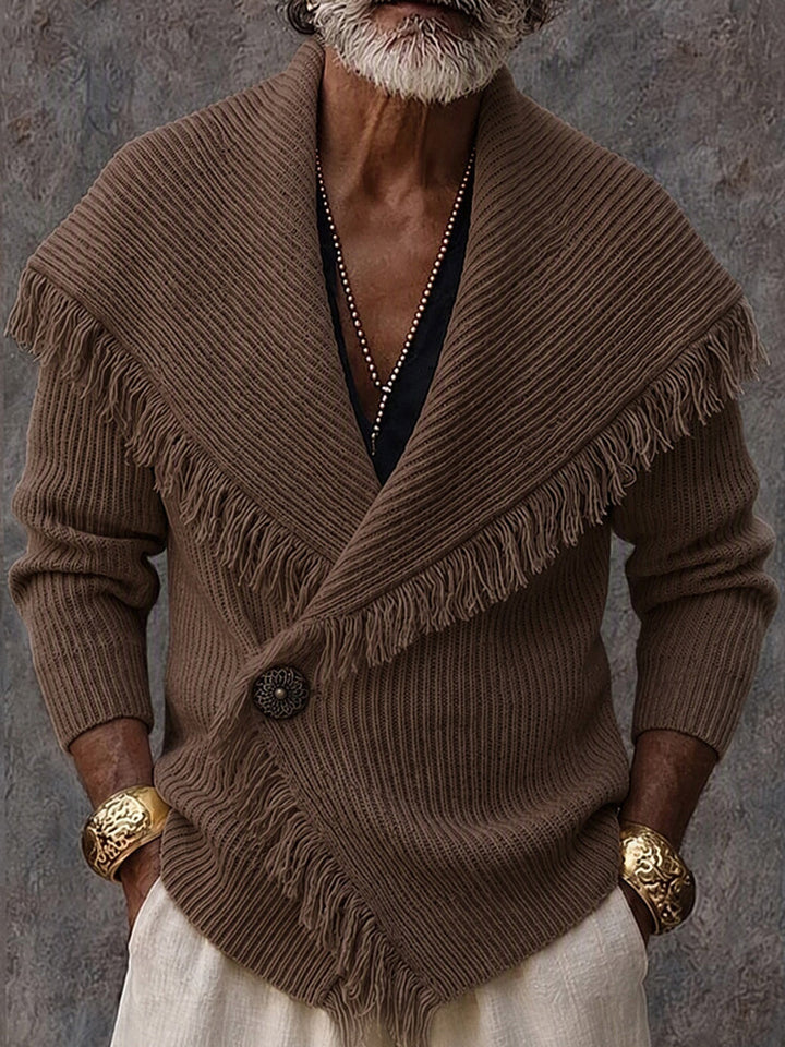 Olson - Stylish Fringe Trim Shawl Collar Knit Cardigan