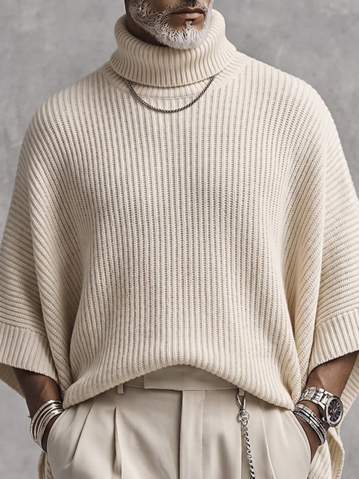 Joash - Oversized Ribbed Turtleneck Poncho Sweater