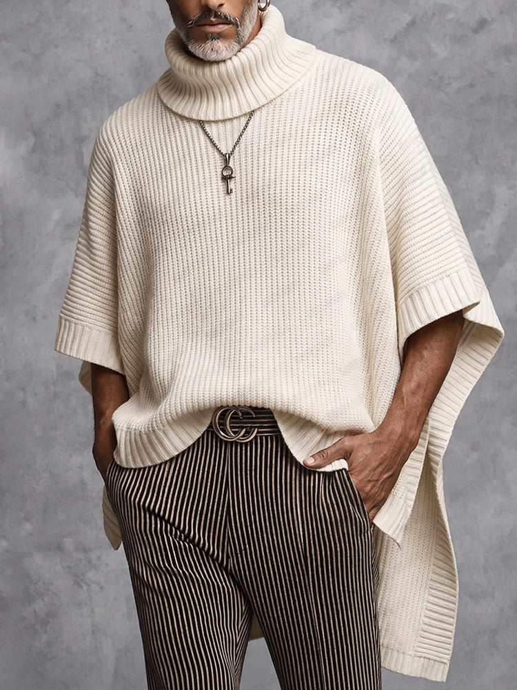Joash - Oversized Ribbed Turtleneck Poncho Sweater