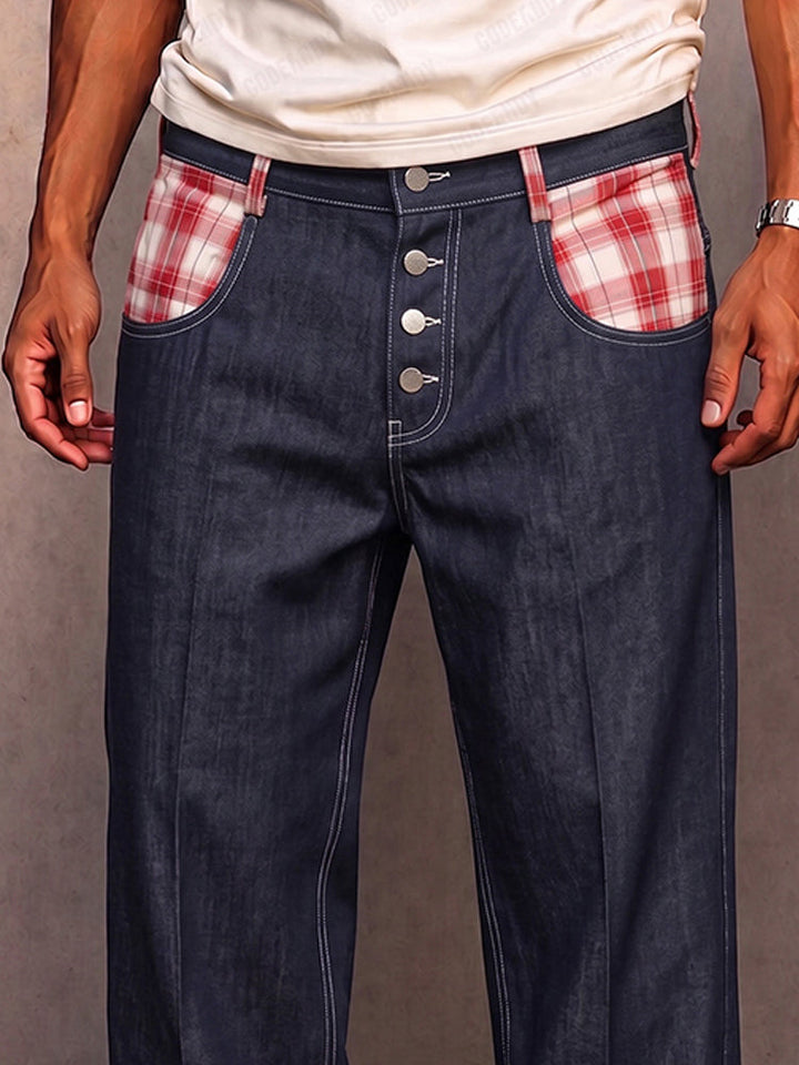 Klymz - Contrast Panel Faux Denim Pants