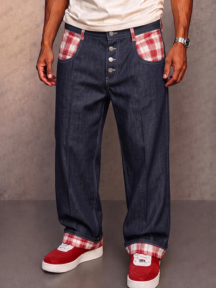 Klymz - Contrast Panel Faux Denim Pants