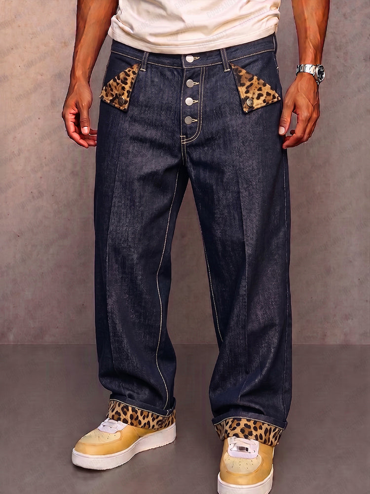 Klymz - Contrast Panel Faux Denim Pants
