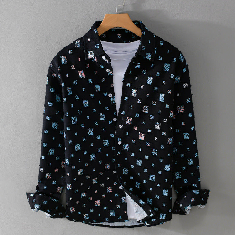 Lipsey - Long-Sleeve Button-Up Shirt with Textured Squares