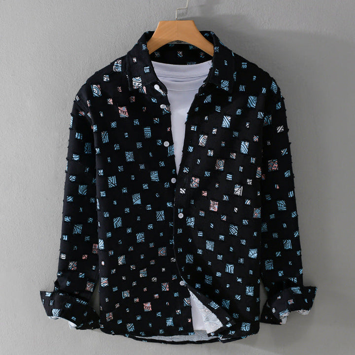 Lipsey - Long-Sleeve Button-Up Shirt with Textured Squares