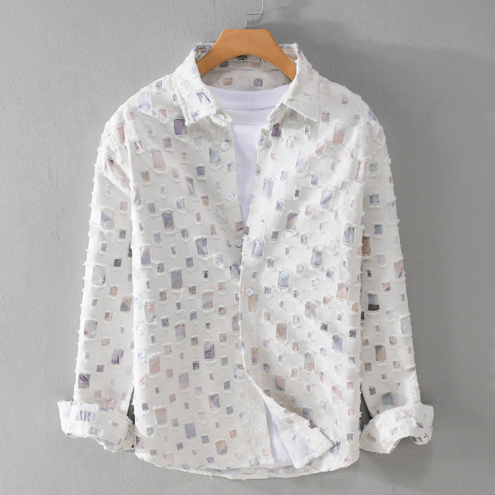 Lipsey - Long-Sleeve Button-Up Shirt with Textured Squares