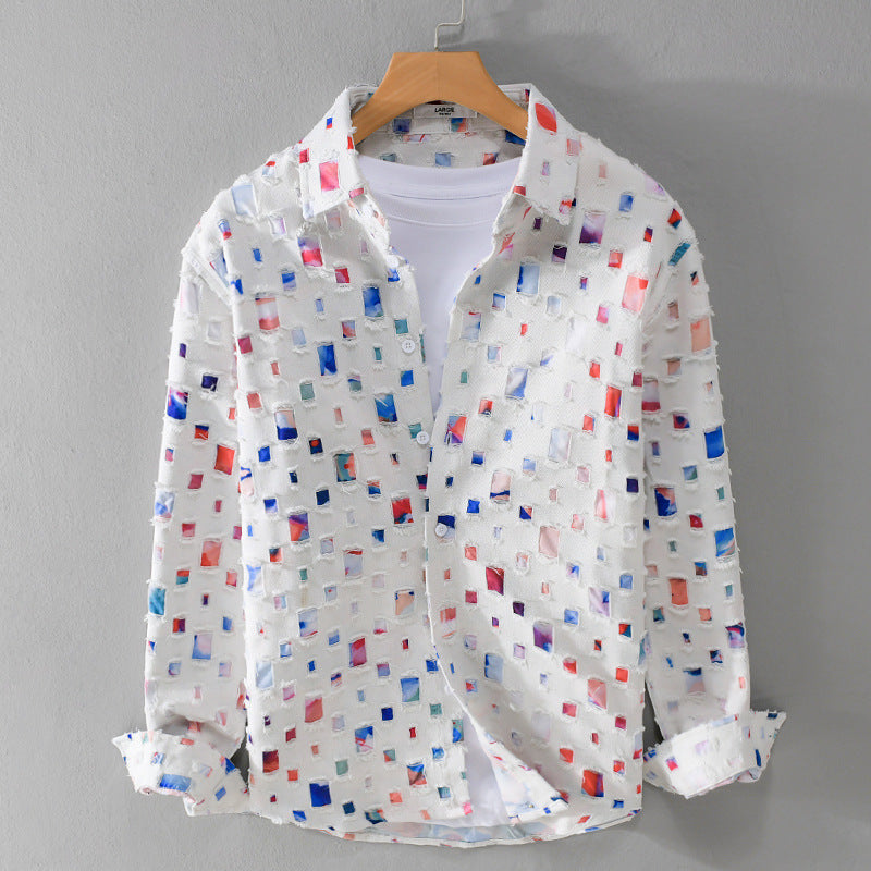 Lipsey - Long-Sleeve Button-Up Shirt with Textured Squares
