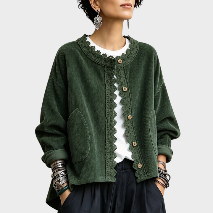 Vanwa - Elegant Long Sleeve Jacket With Lace Trim