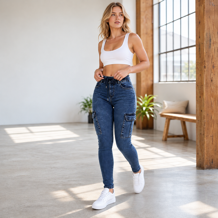 Fizala - High Waisted Strech Cargo Jeans