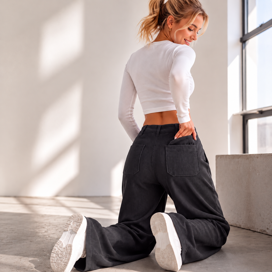 Jina - Wide Leg Trousers With Front Pockets