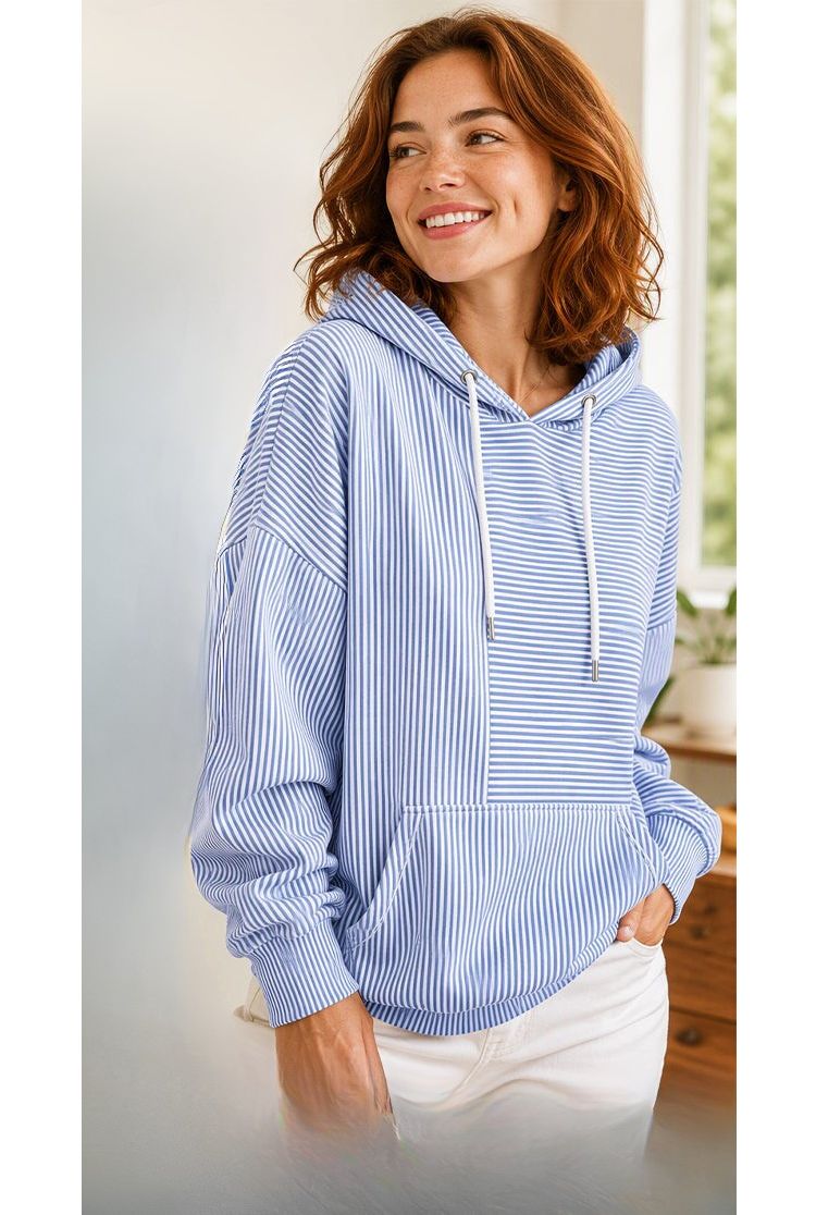 Gilberte - Striped Hoodie With Drawstring and Kangaroo Pocket