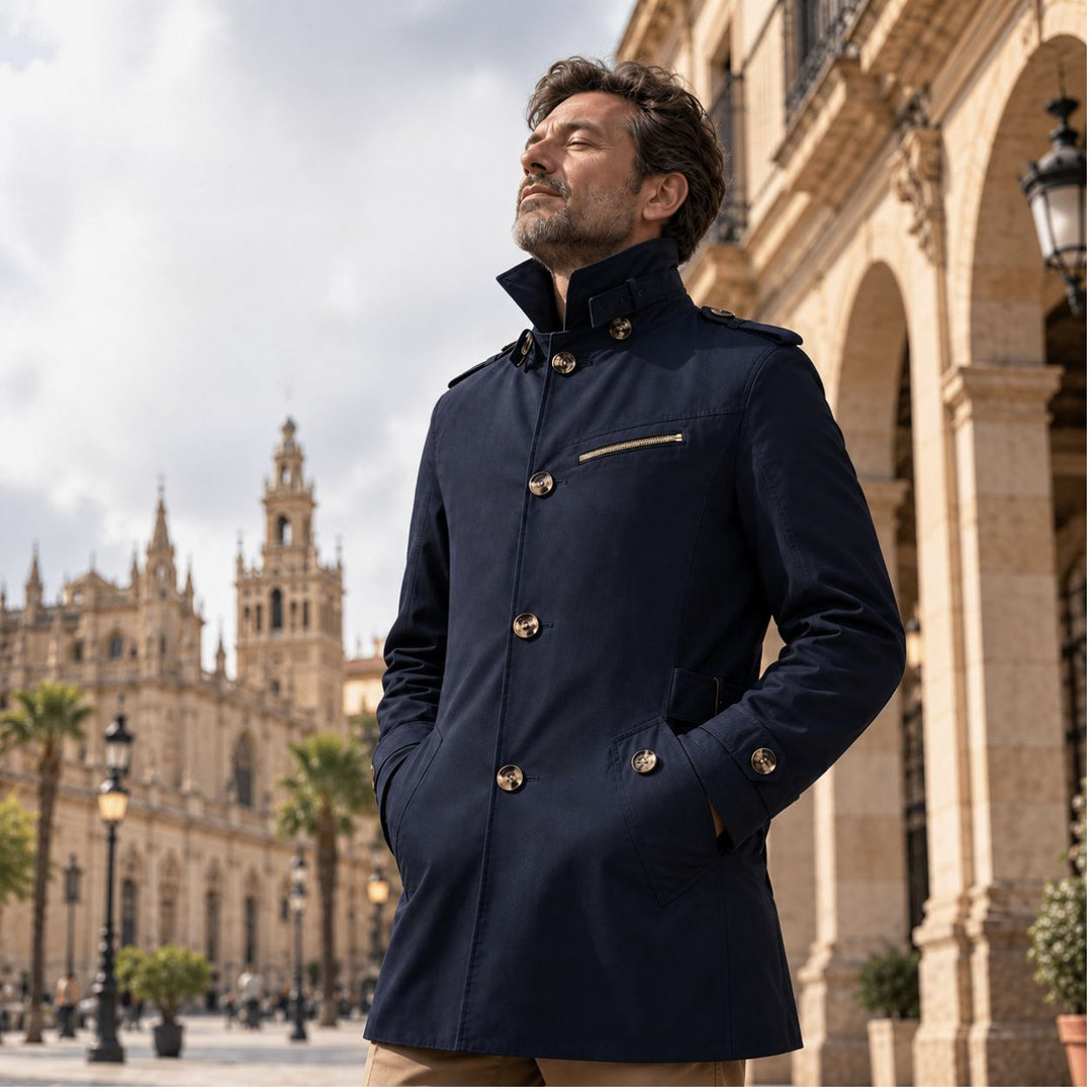 Alpaslan - Coat With Notched Collar and Button Closure