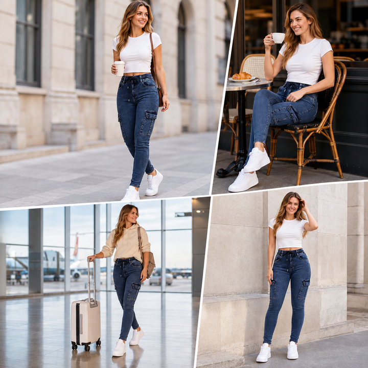 Fizala - High Waisted Strech Cargo Jeans