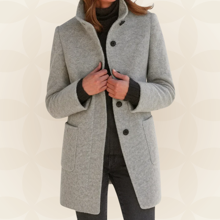 Joclyne - High Collar Longline Button-Up Coat with Pockets