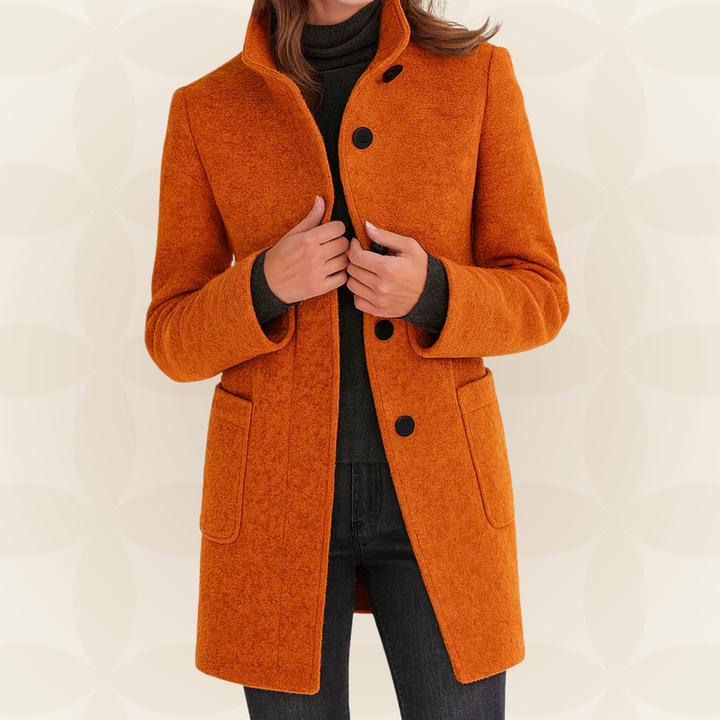 Joclyne - High Collar Longline Button-Up Coat with Pockets