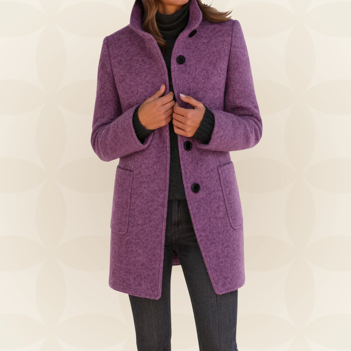 Joclyne - High Collar Longline Button-Up Coat with Pockets