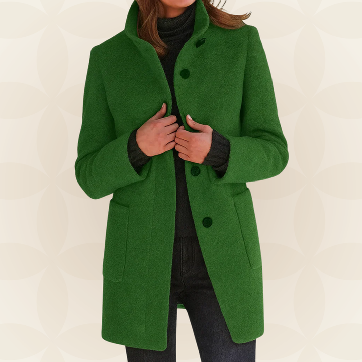 Joclyne - High Collar Longline Button-Up Coat with Pockets