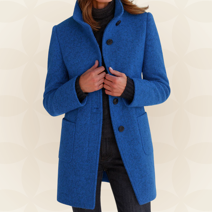 Joclyne - High Collar Longline Button-Up Coat with Pockets