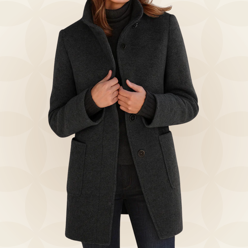 Joclyne - High Collar Longline Button-Up Coat with Pockets
