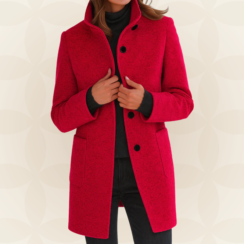 Joclyne - High Collar Longline Button-Up Coat with Pockets