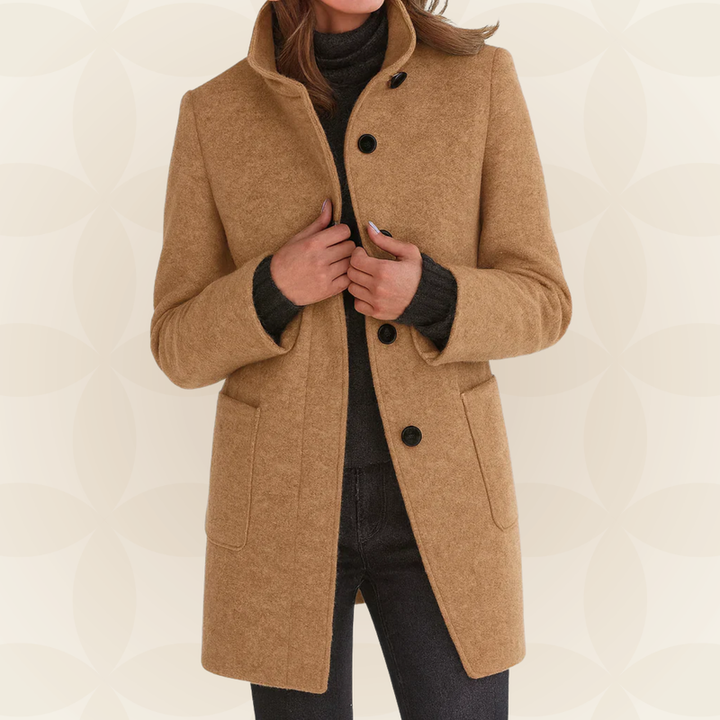 Joclyne - High Collar Longline Button-Up Coat with Pockets