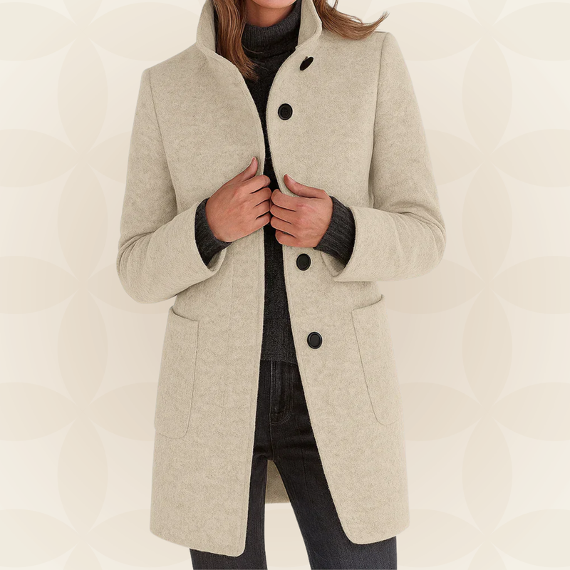 Joclyne - High Collar Longline Button-Up Coat with Pockets